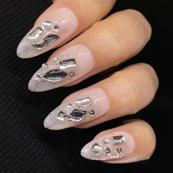 silver glitter party nails