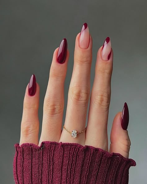 Burgundy almond nails