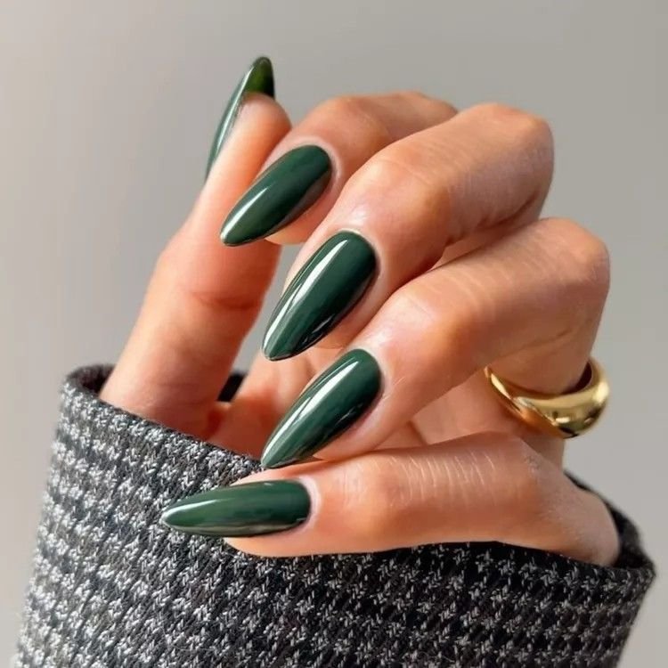 Forest green almond nails