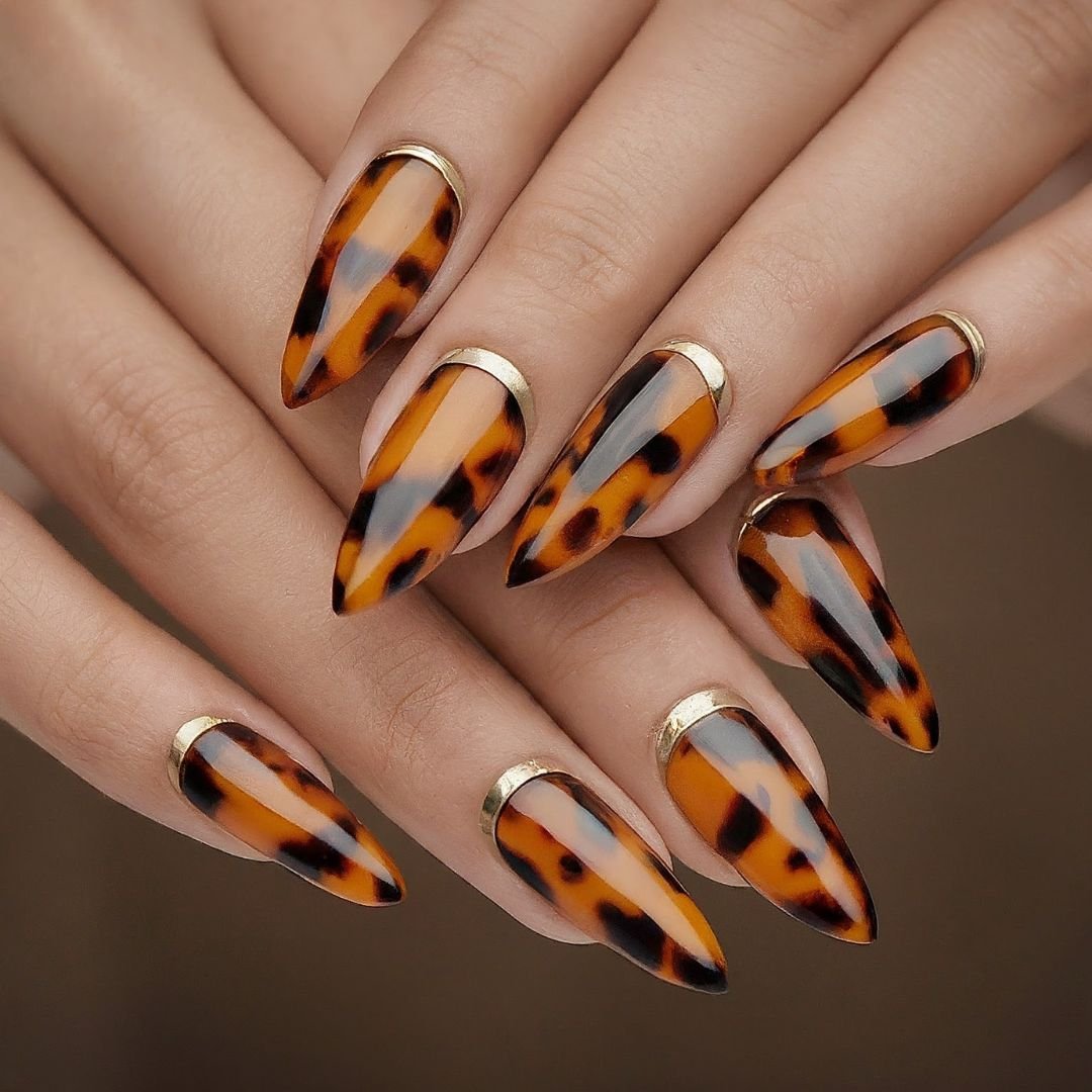 Classic full tortoise shell nail manicure