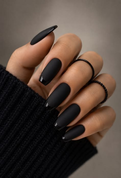 Matte black almond nails