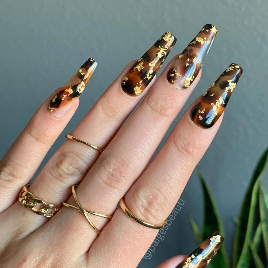 Black and tortoise shell color block nails