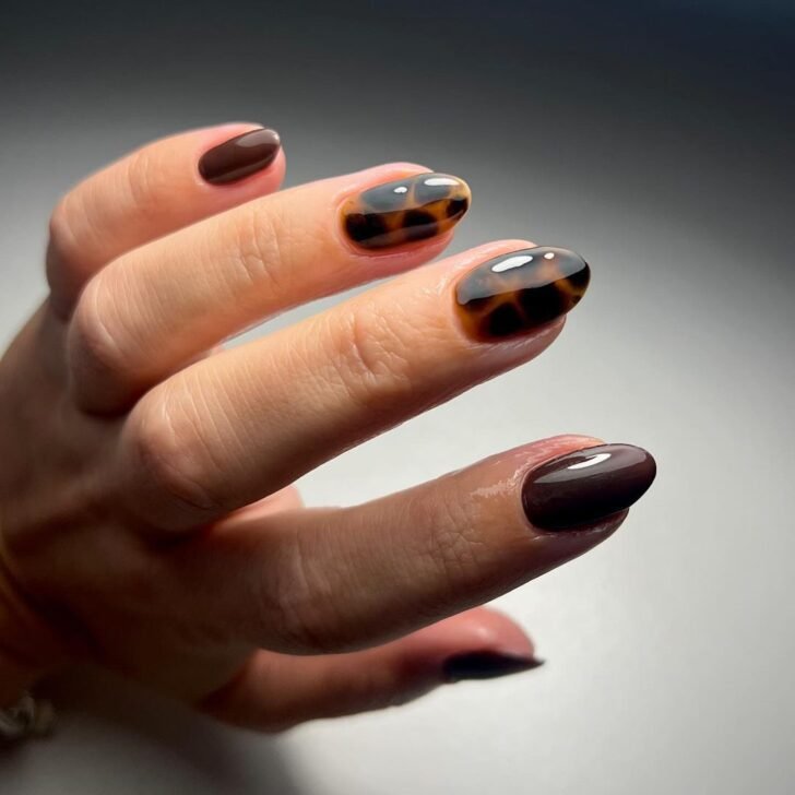 Tortoise shell nails with burnt orange