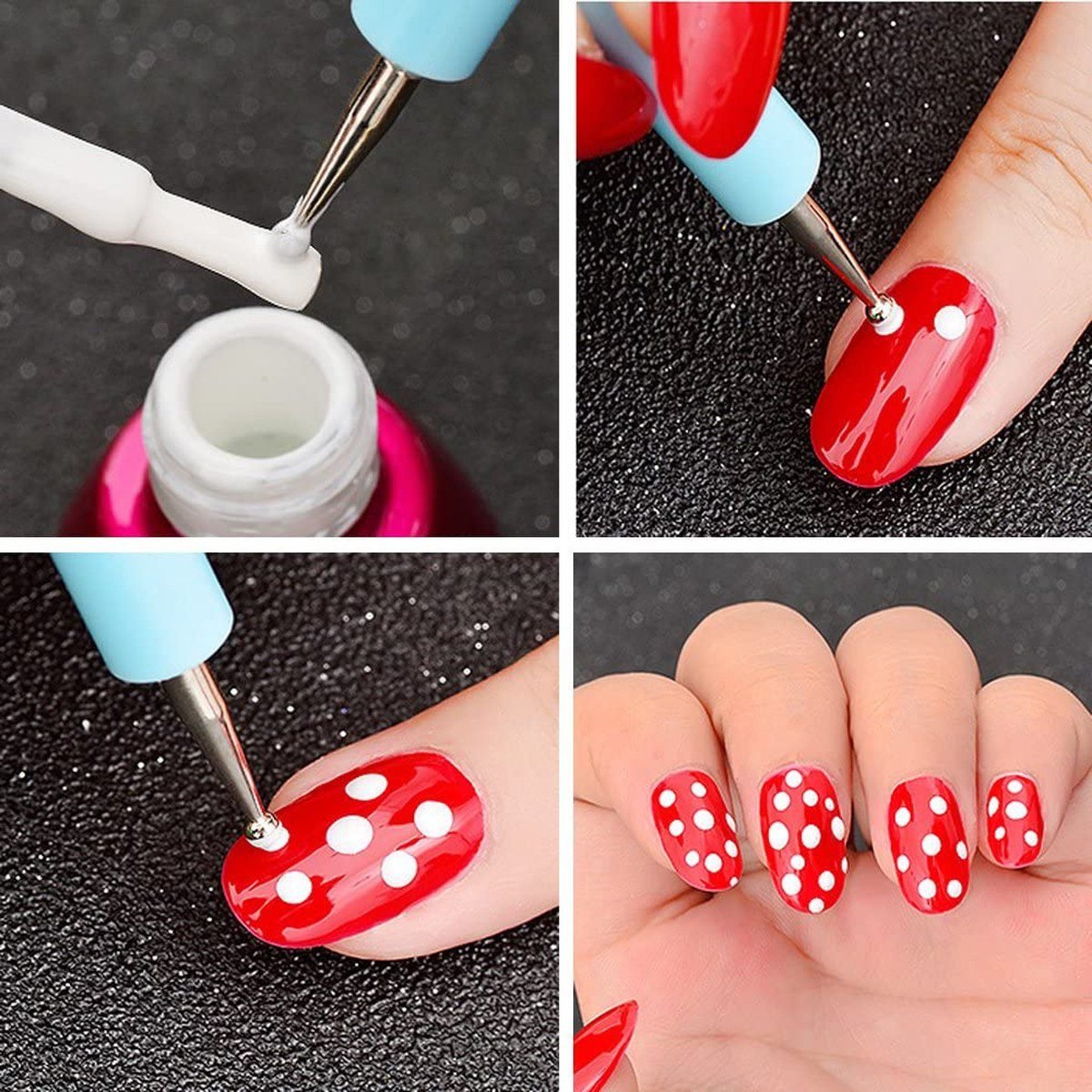 DIY polka dot nails with dotting tool for homecoming