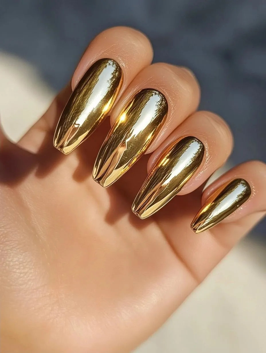 Full mirror gold chrome fall nails