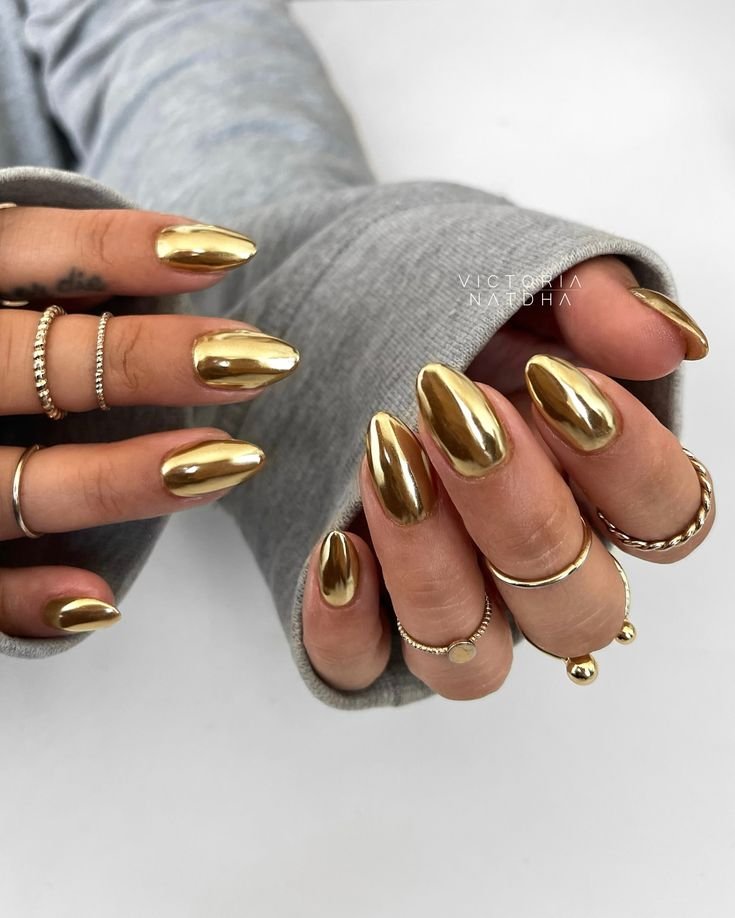 Champagne gold chrome nails