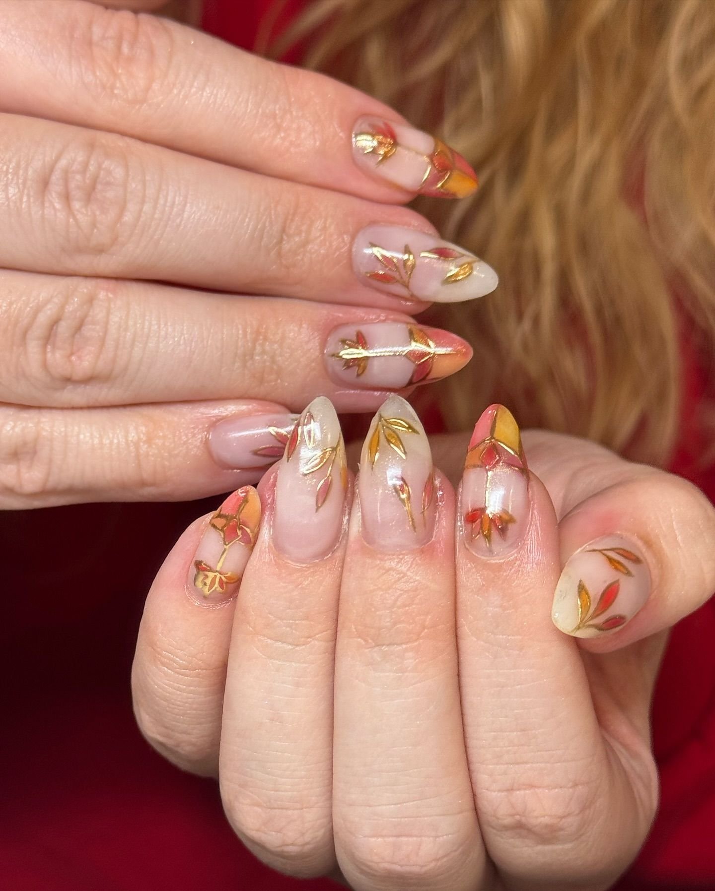 Gold and nude negative space nails