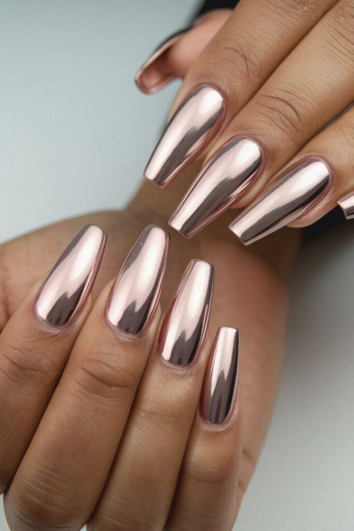 Rose gold chrome hoco nails for Black women