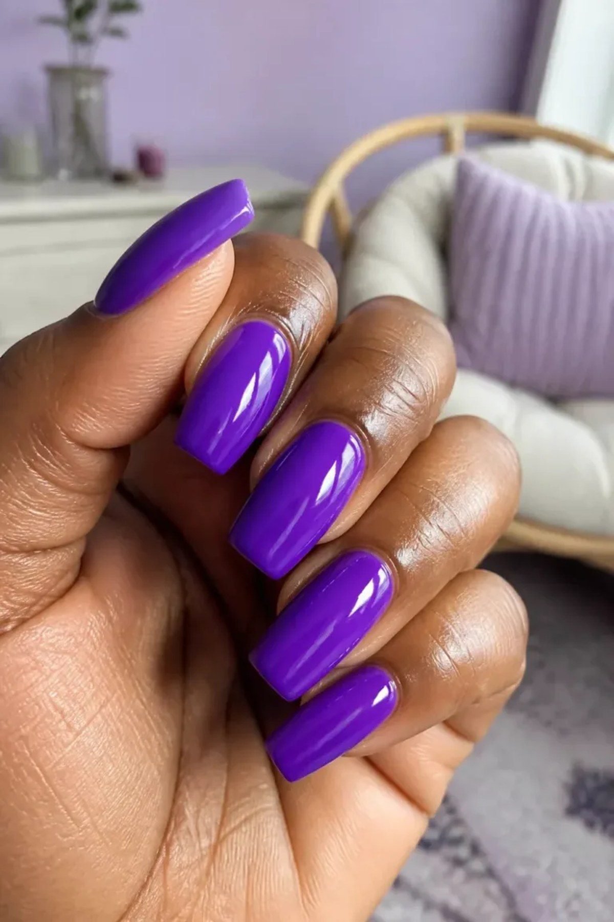 Deep purple glossy hoco nails for Black women