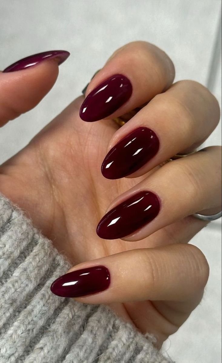 Burgundy almond elegant fall nails