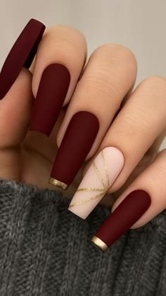 Burgundy nails with tortoise accent