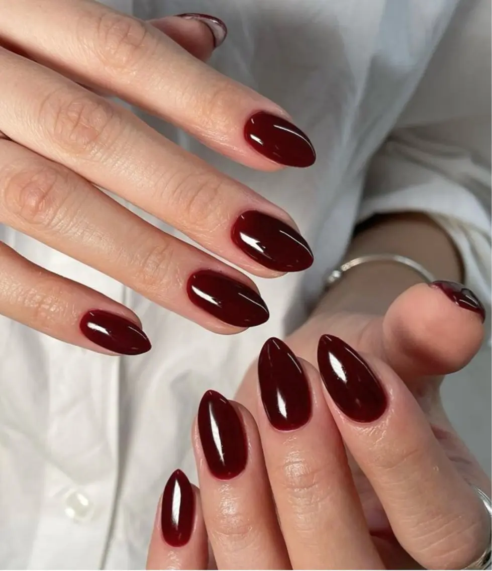 Burgundy and forest green fall nails