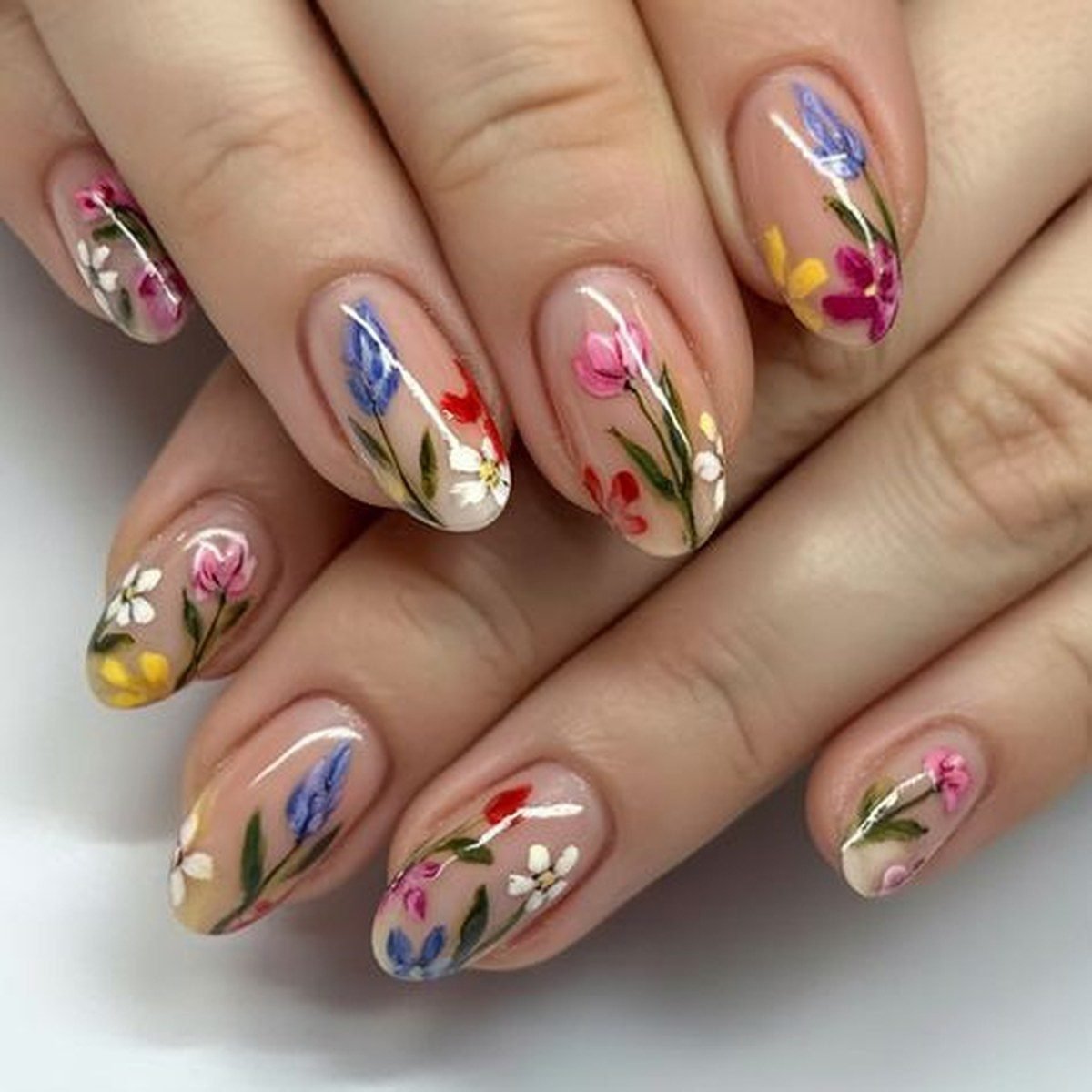Mixed wildflower hoco nails matching a wildflower corsage
