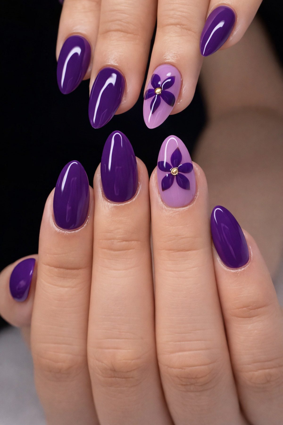 Orchid purple hoco nails matching an orchid corsage