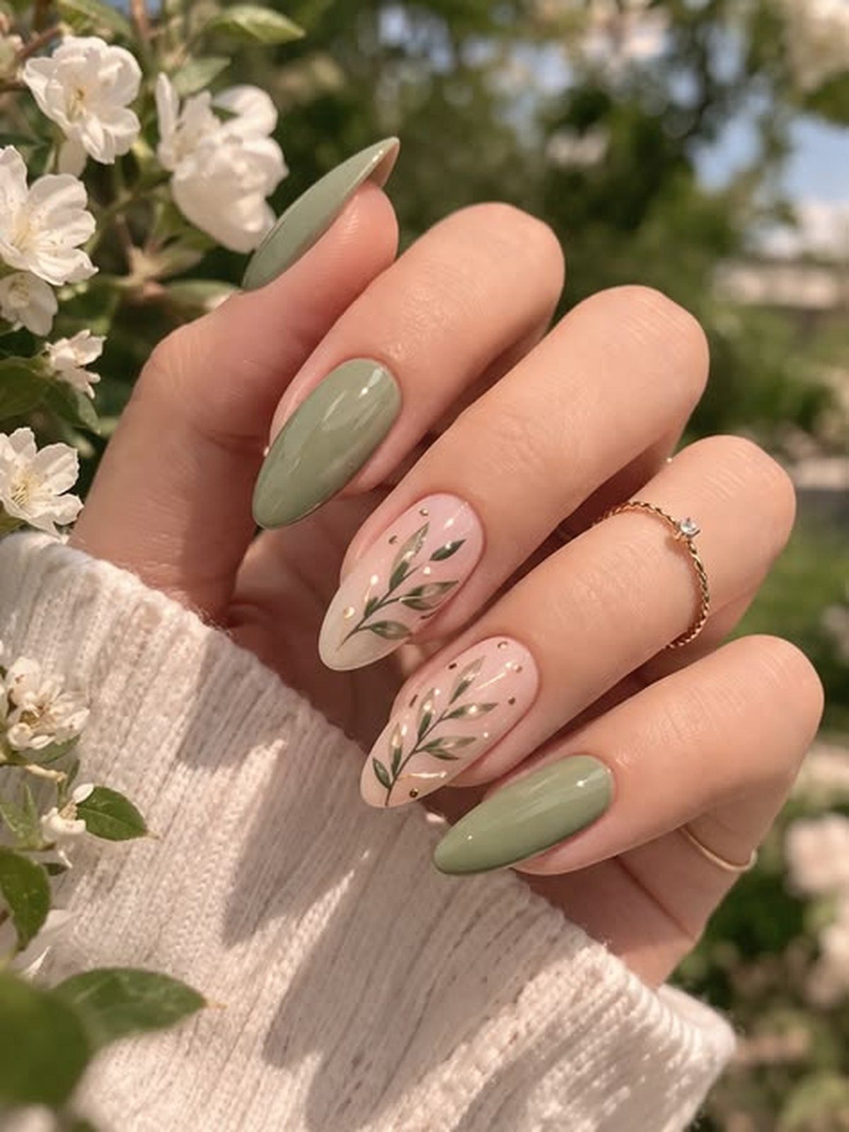 Greenery accent hoco nails matching corsage foliage