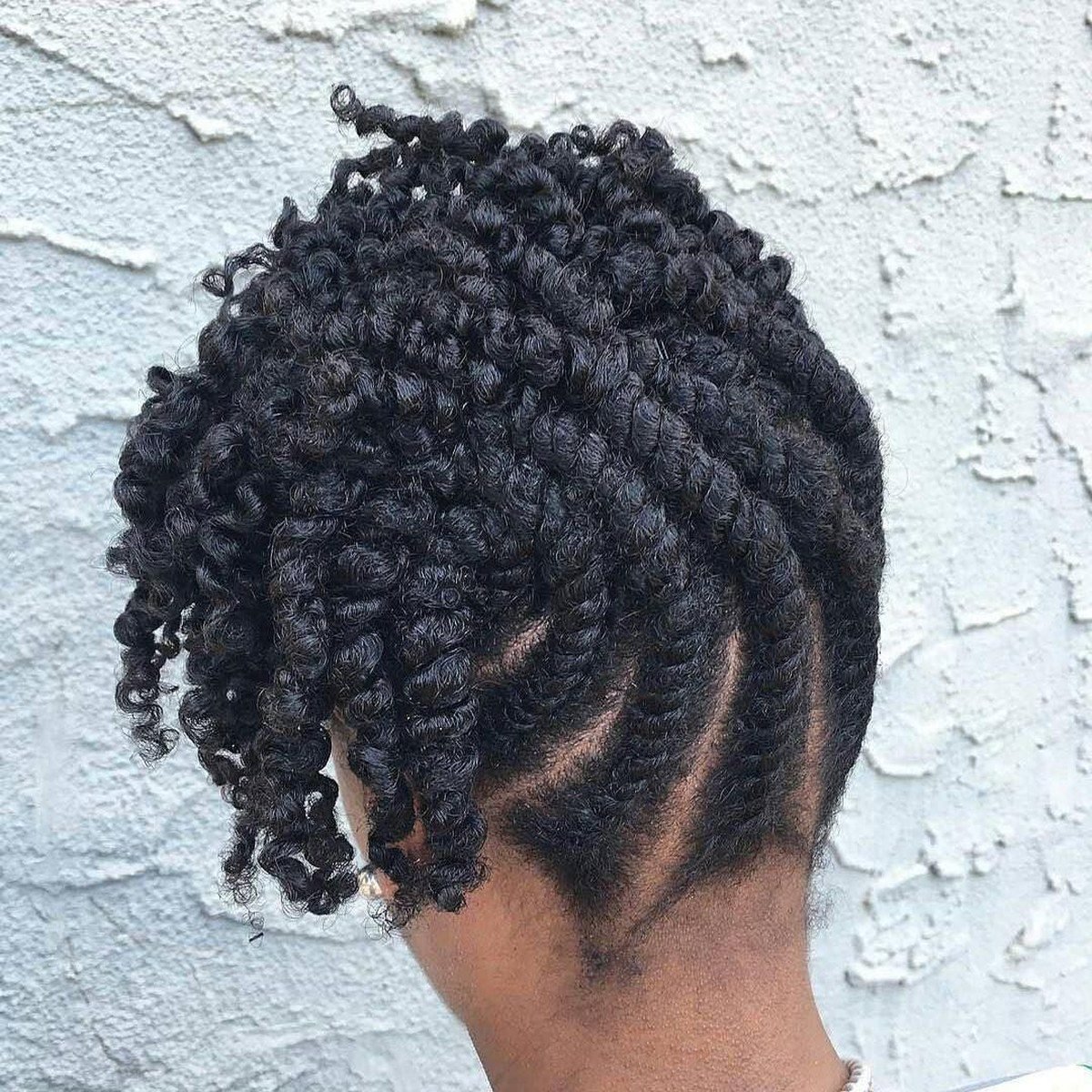 Side-swept twist-out updo on natural hair