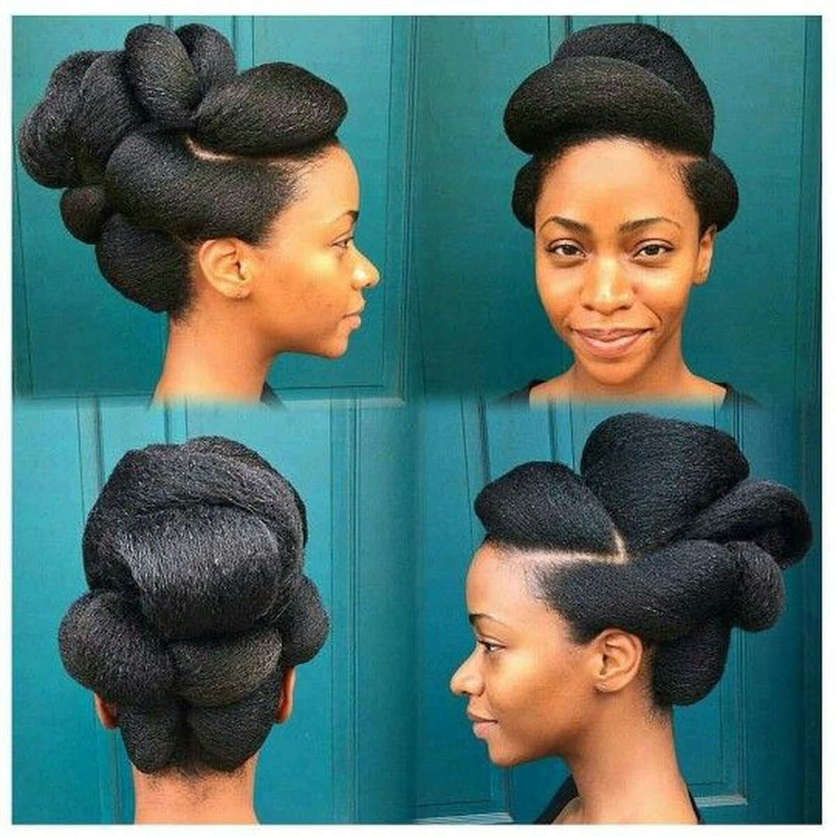Folded pineapple bun updo on natural hair