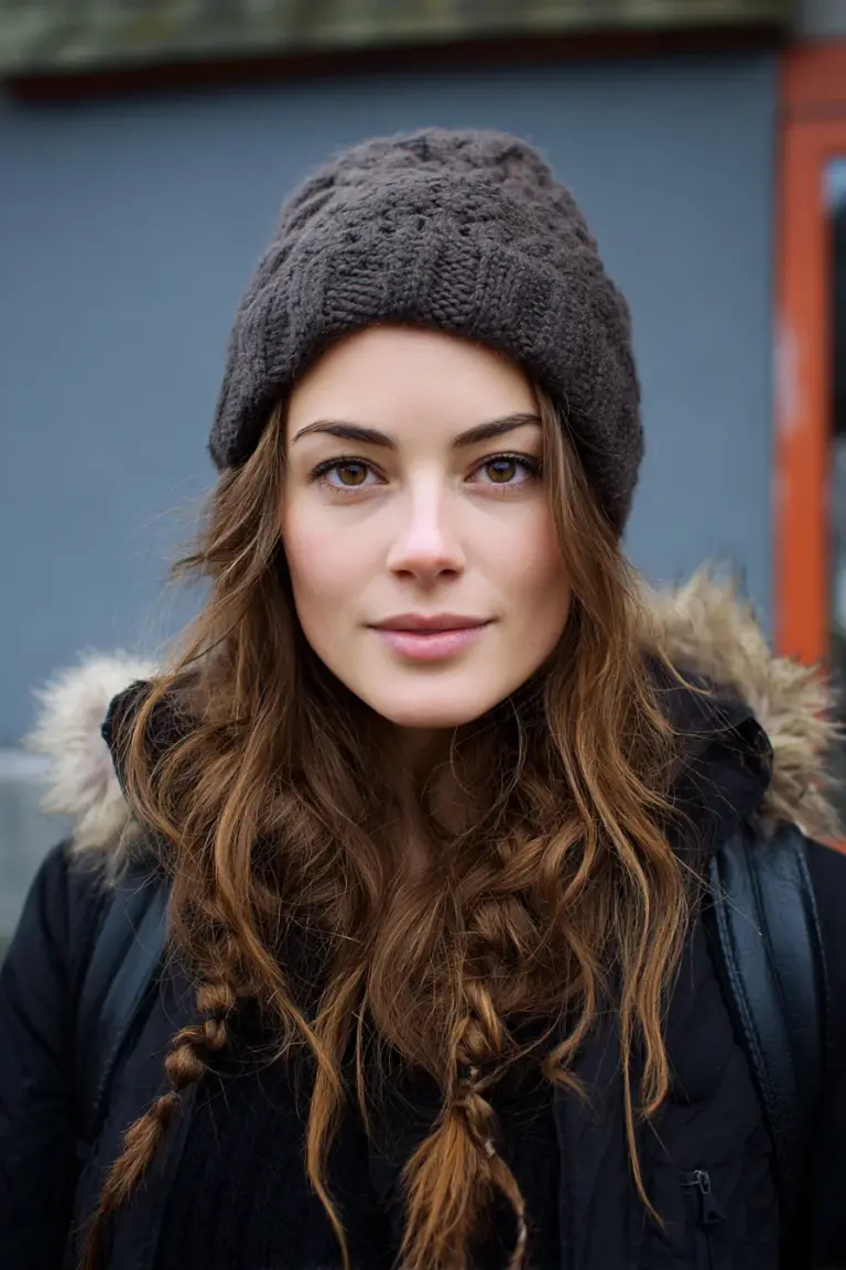 Low side braid worn with a beanie