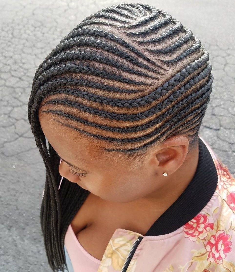 Side-swept cornrows