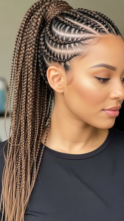 High cornrow ponytail