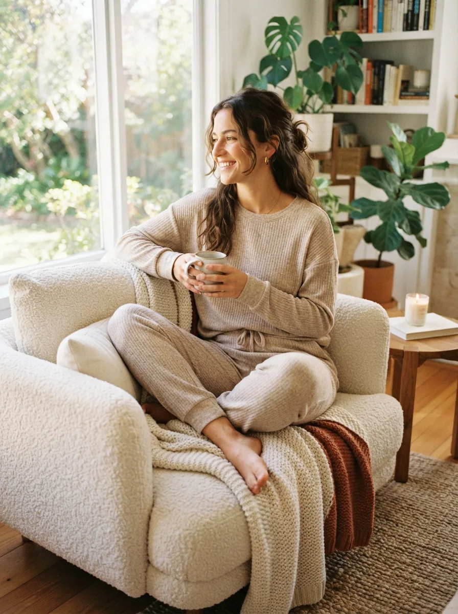 Knit jogger set, a polished lazy day loungewear outfit