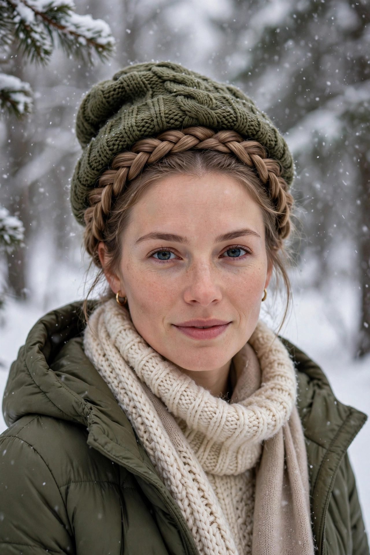 Milkmaid braids with beanie