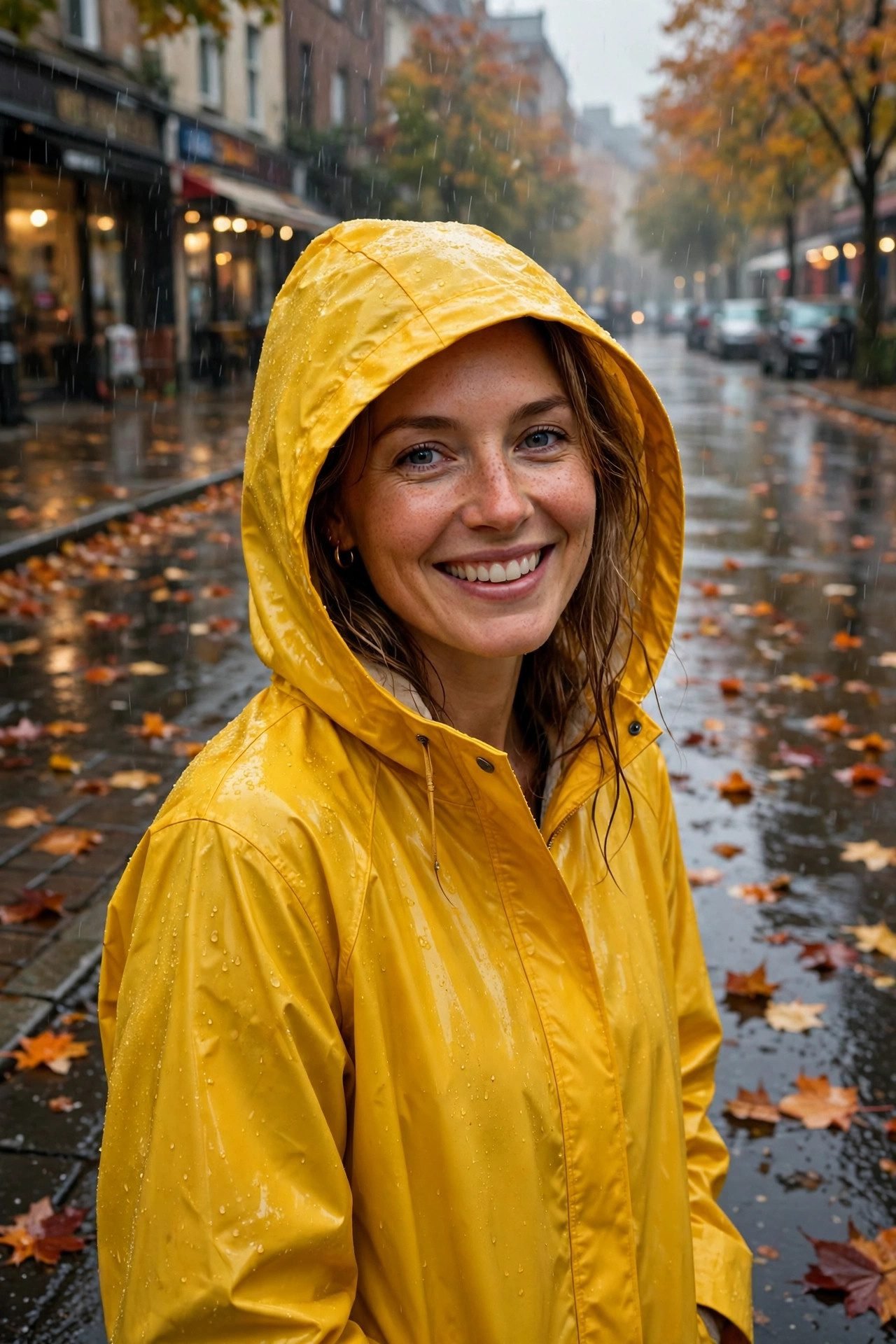 Bright yellow raincoat as a statement rainy day outfit