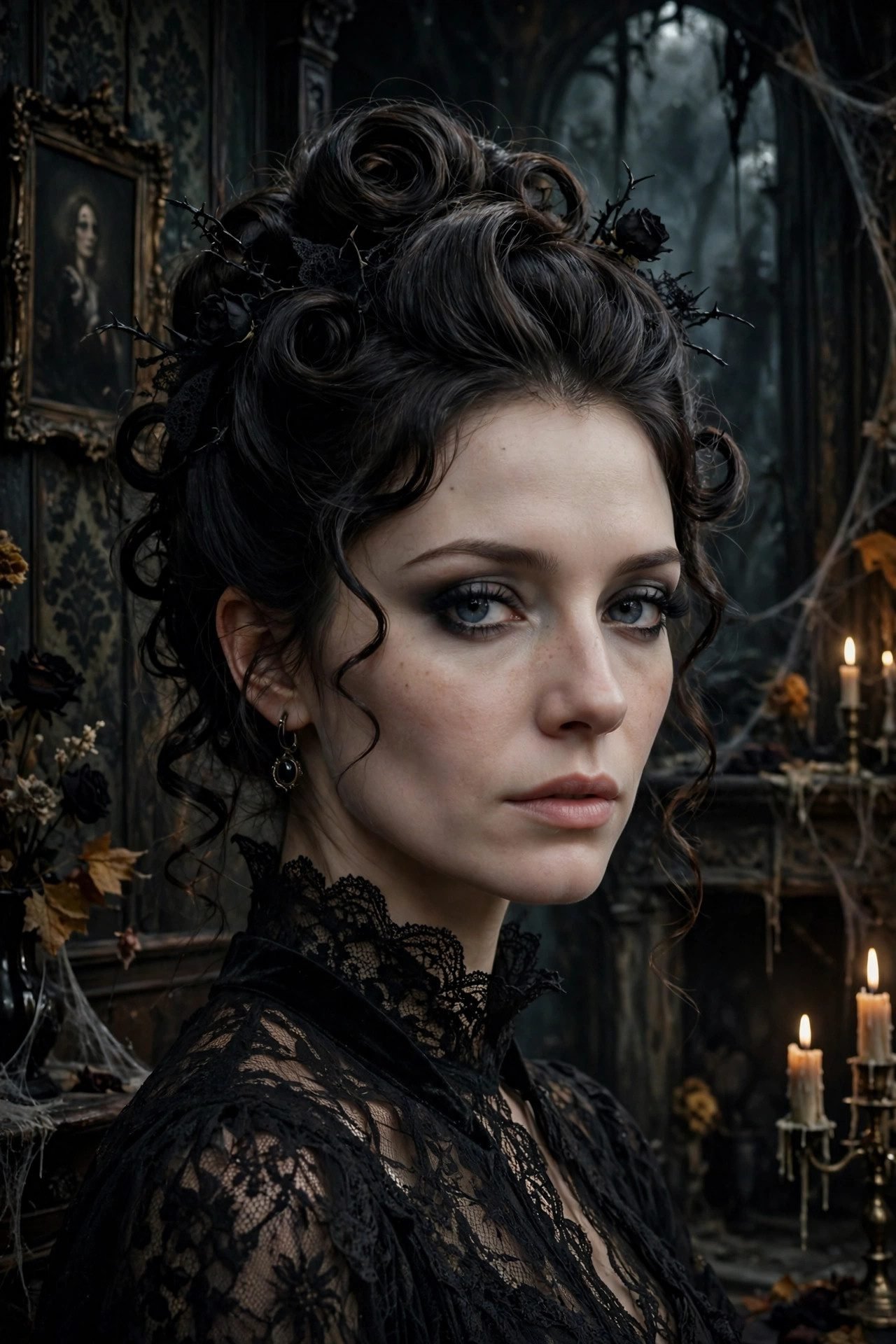 Elegant vintage updo on long hair for a haunted mansion costume