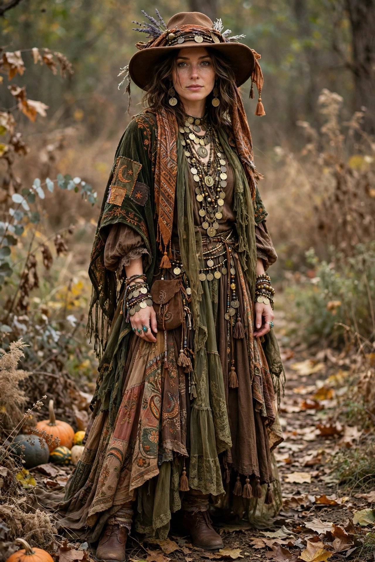 Woman in a boho witch Halloween costume