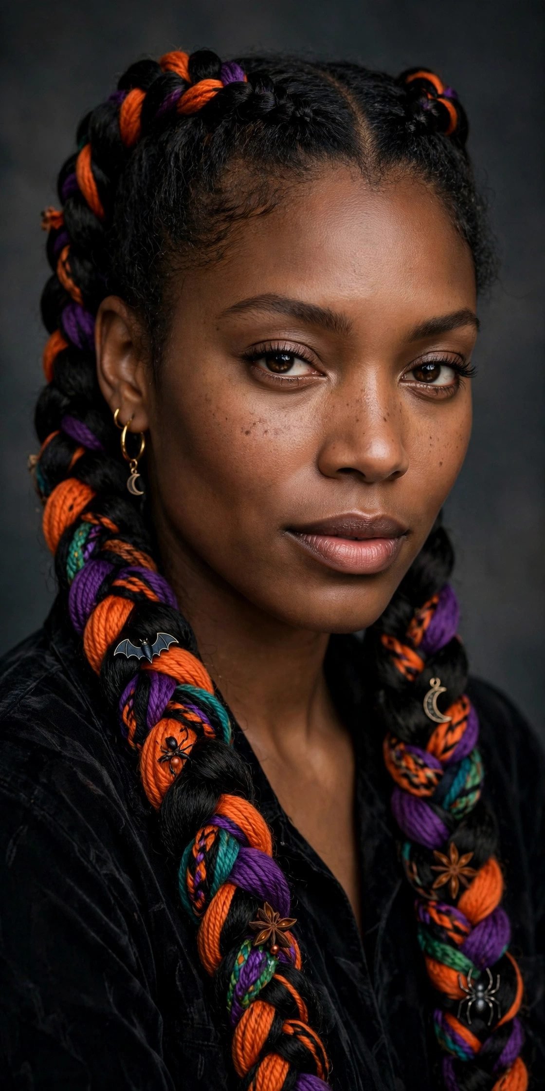 Woman with double dutch braids hairstyle