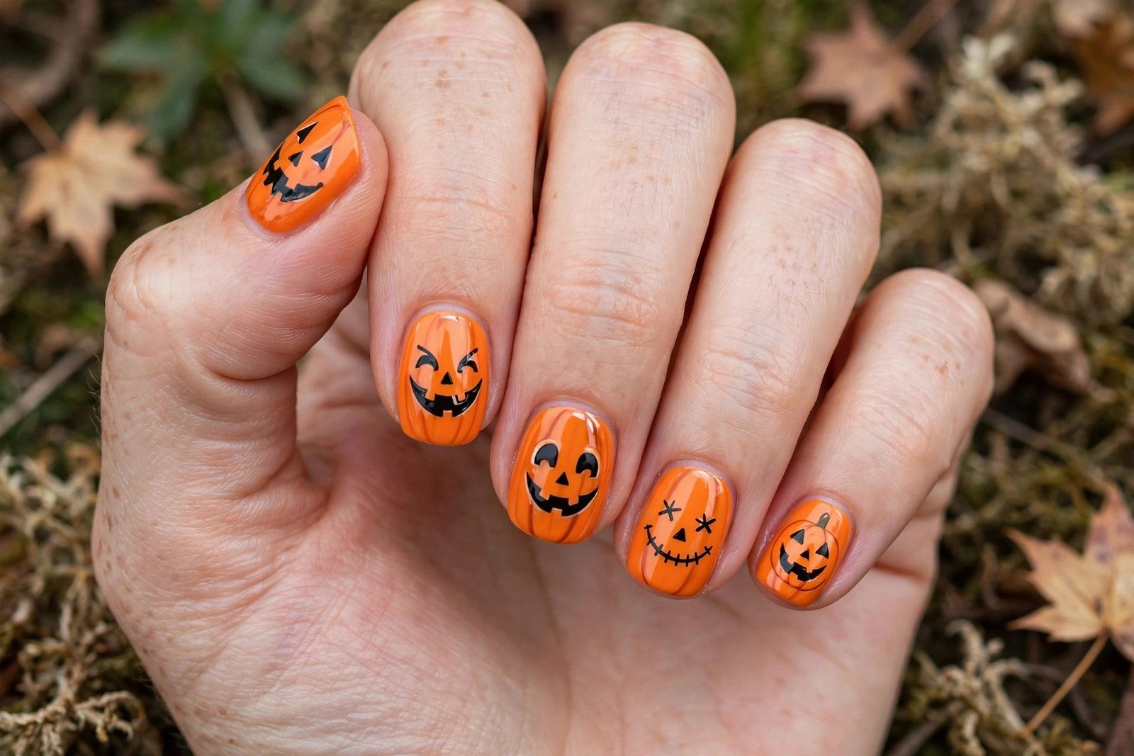 Jack-o'-Lantern Grin - Halloween nail art