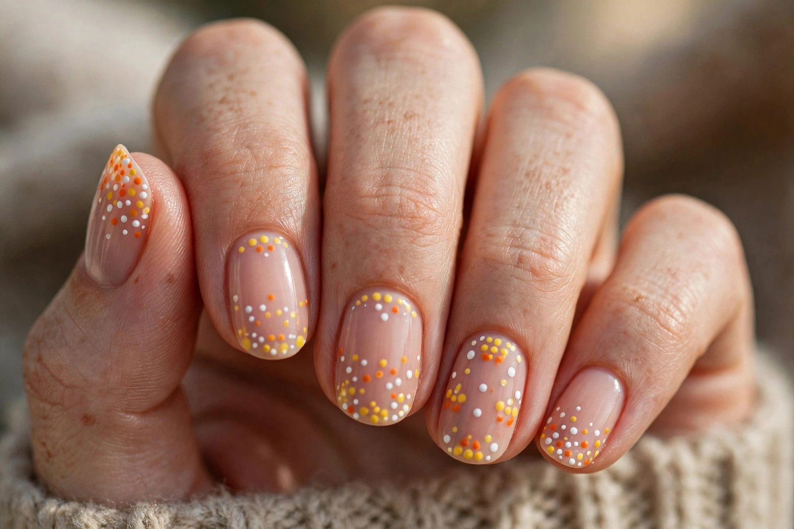 Sweet Candy Corn Dots - Halloween nail art