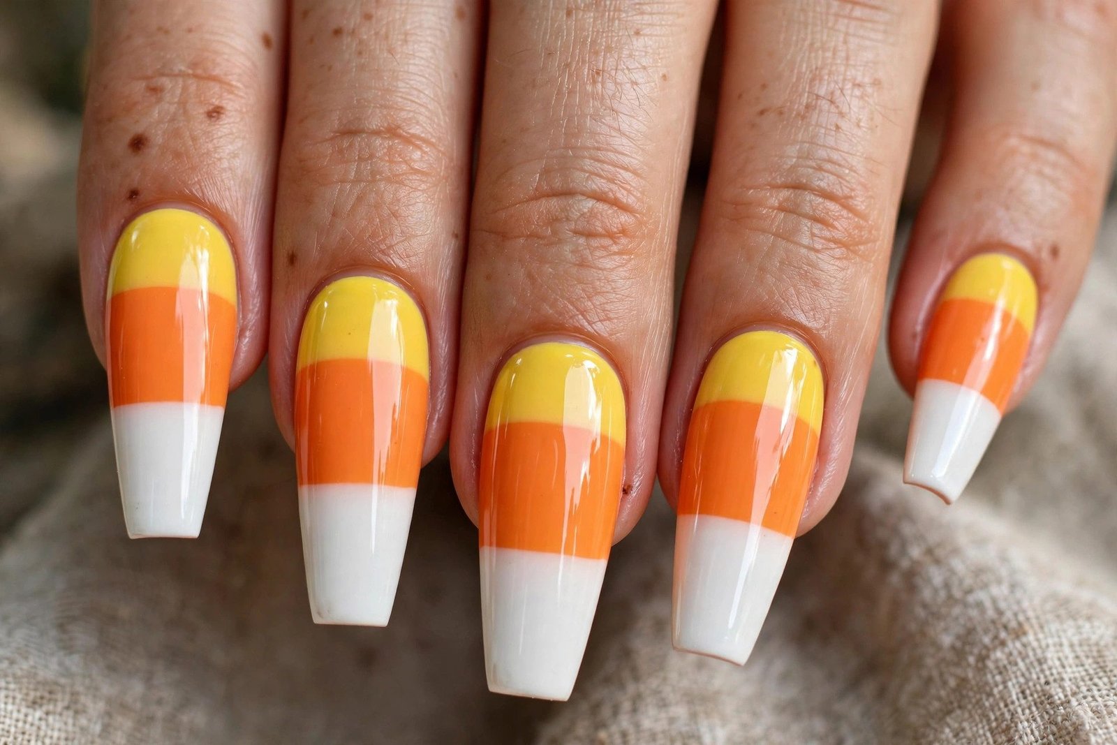 Candy Corn Coffin Nails - Halloween nail art