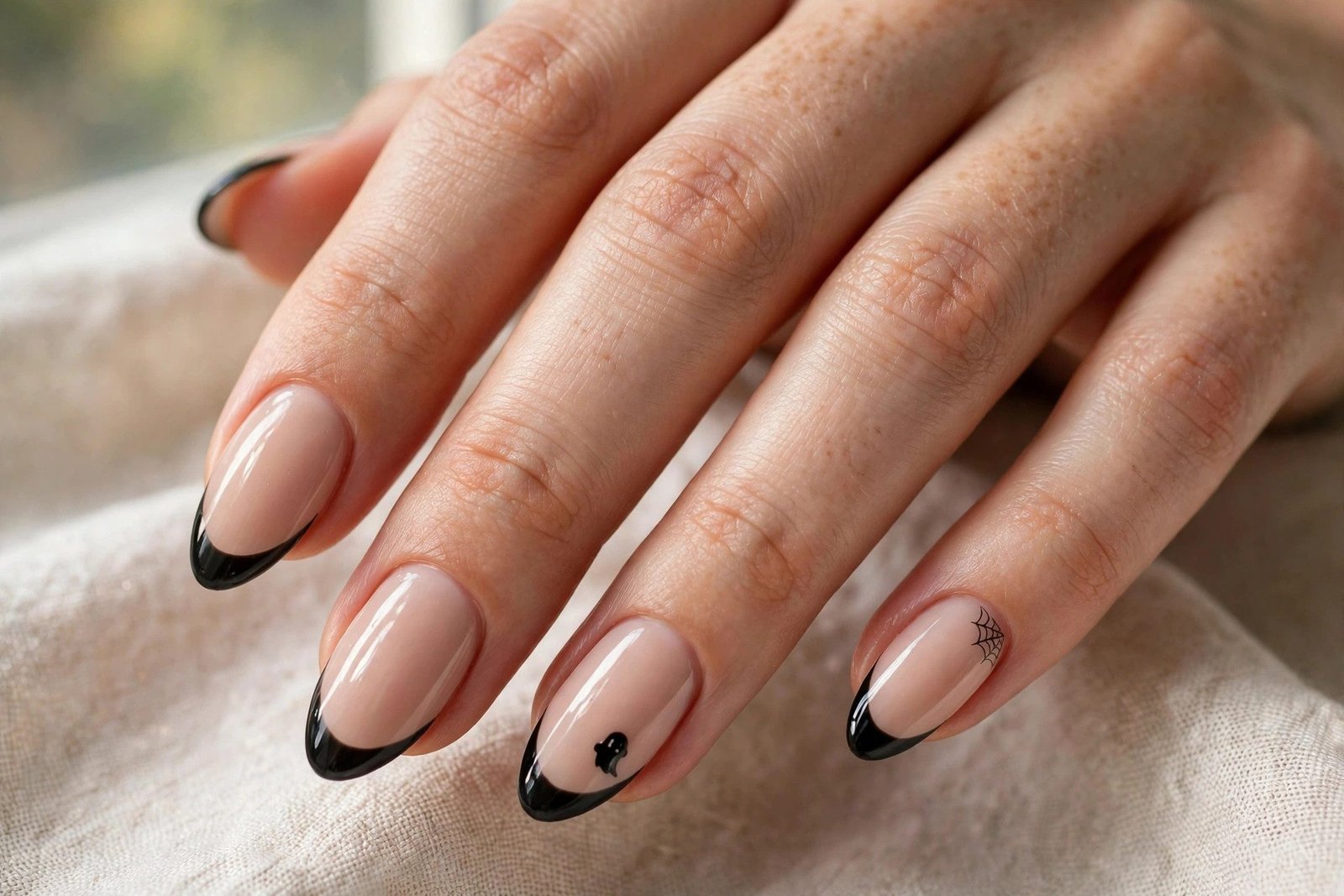 Simple Black French Tips - Halloween nail art