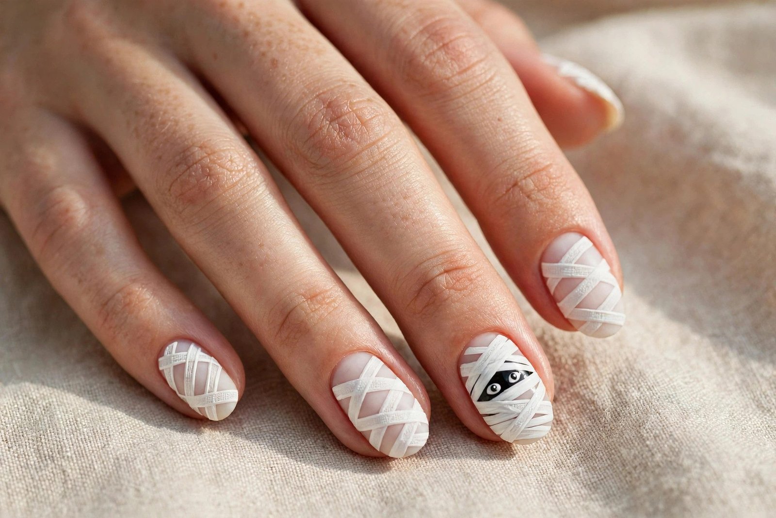 Easy Mummy Wrap - Halloween nail art
