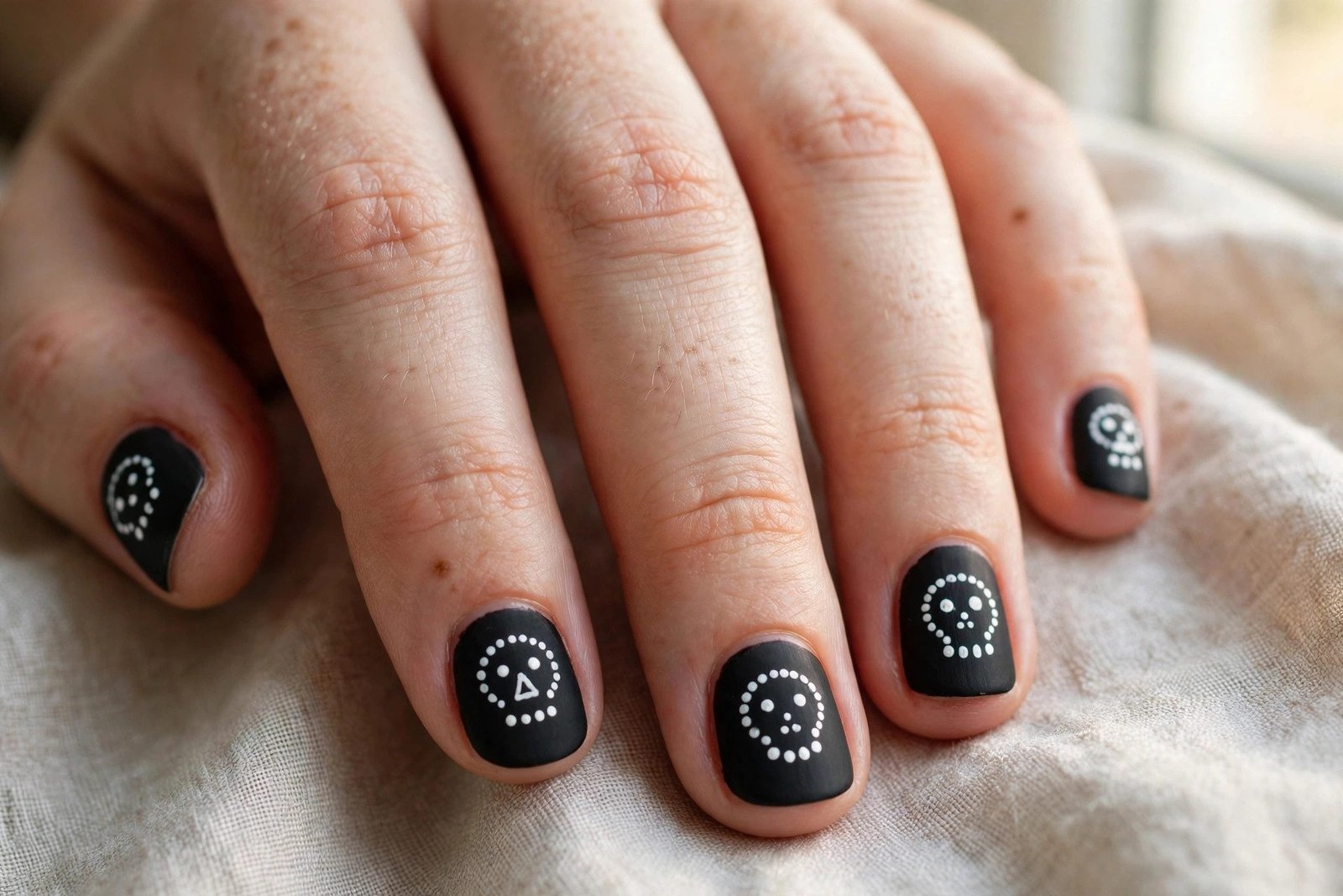 Simple Skull Dots - Halloween nail art