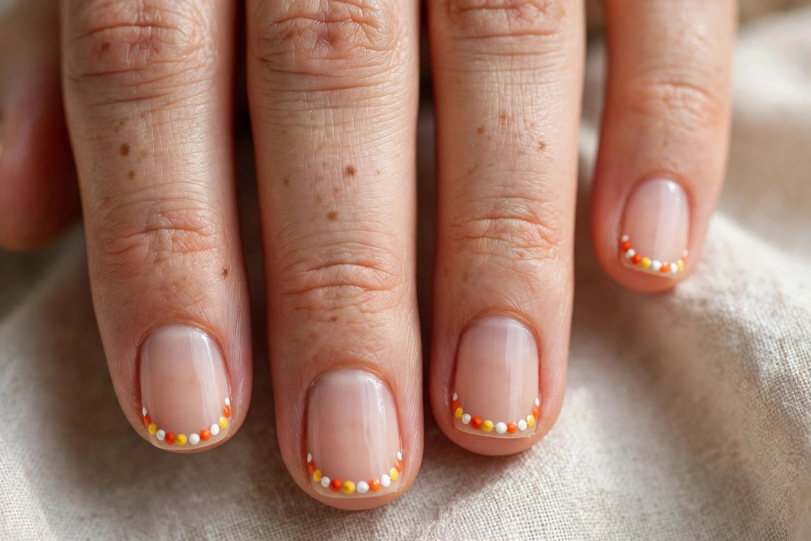 Candy Corn Dots Row - Halloween nail art