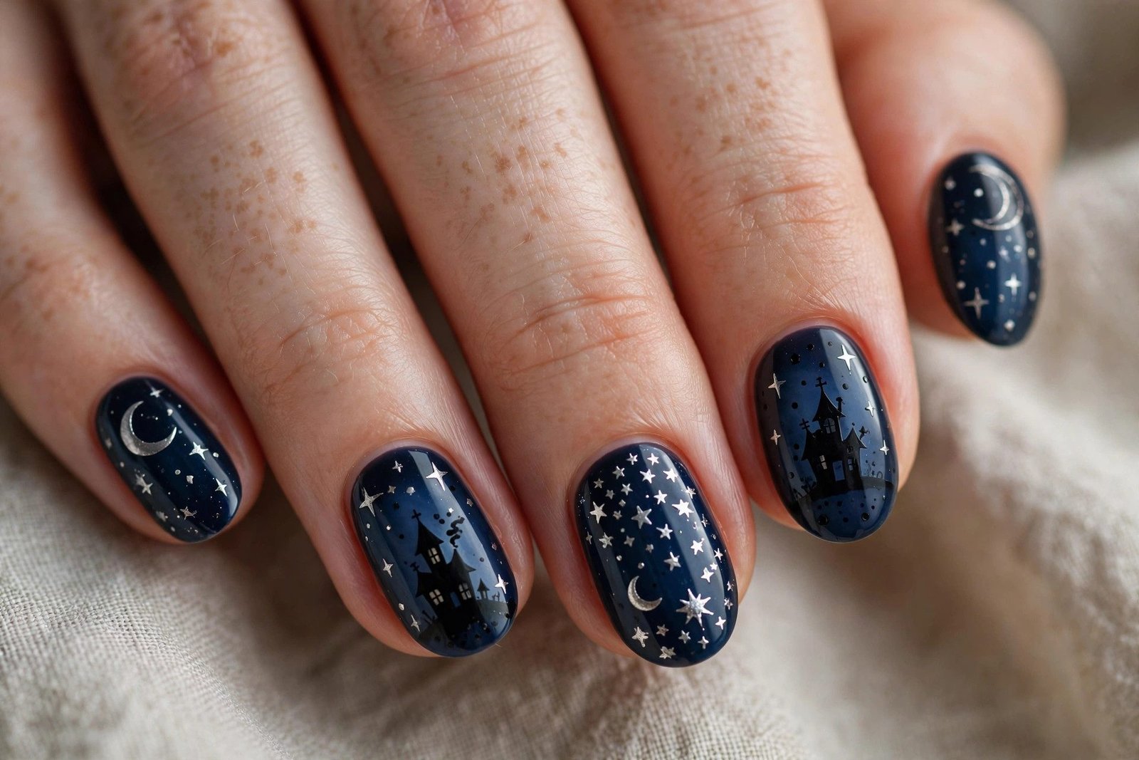 Starry Halloween Night - Halloween nail art