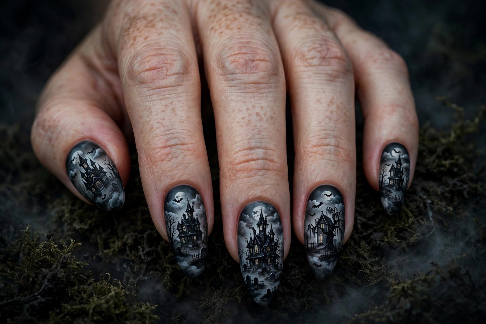 Haunted Mansion Silhouettes - Halloween nail art