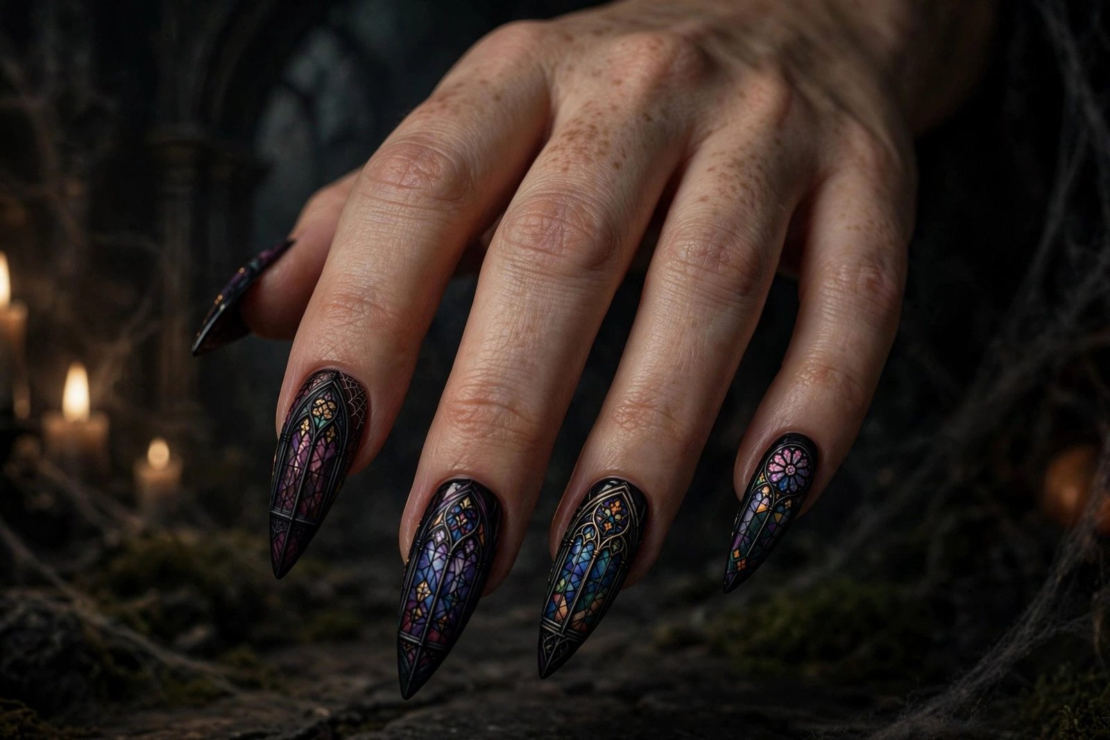 Gothic Cathedral Windows - Halloween nail art