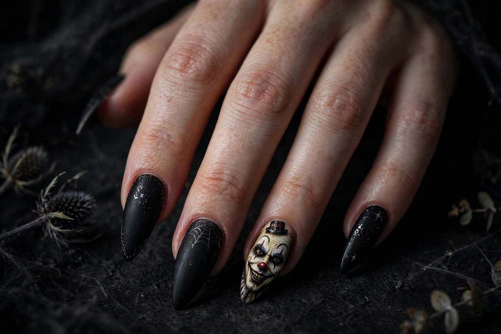 Creepy Clown Accents - Halloween nail art