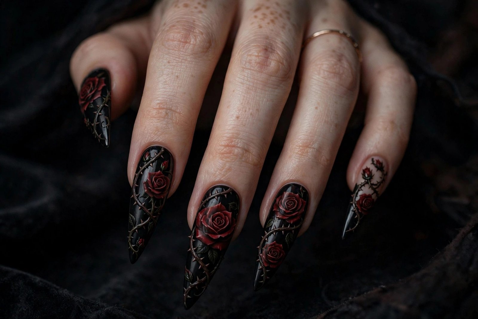 Gothic Rose Thorns - Halloween nail art