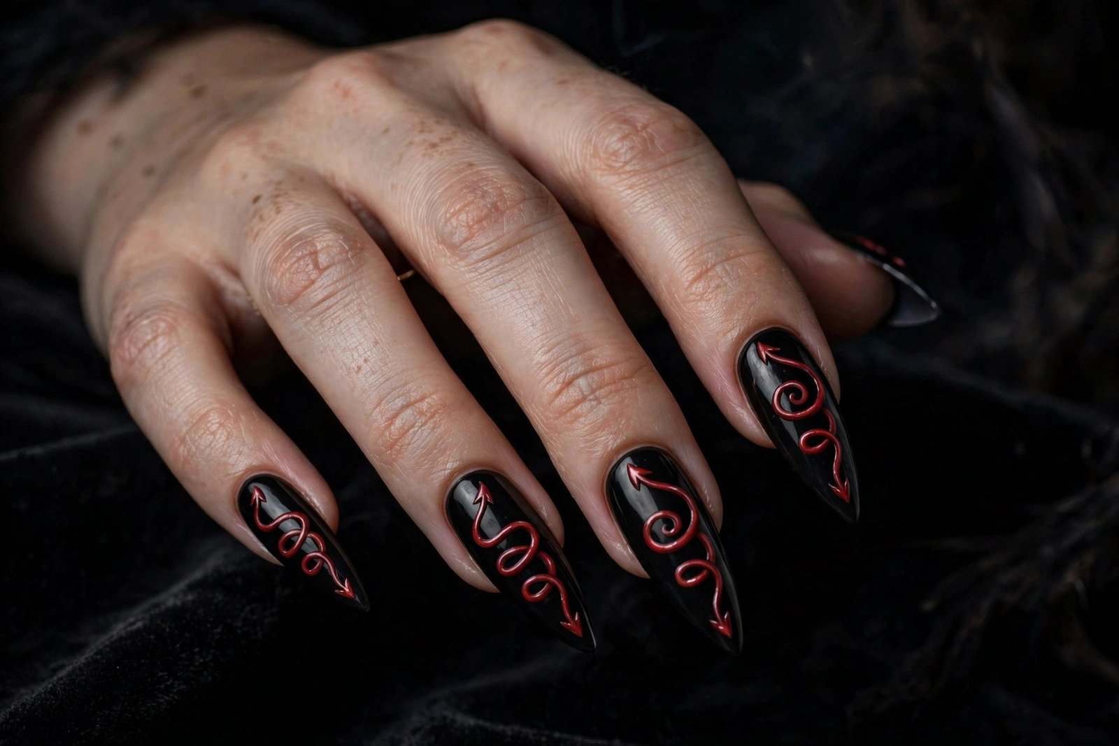 Devil's Tail Curl - Halloween nail art