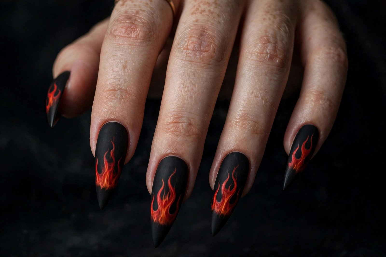Black and Red Flames - Halloween nail art