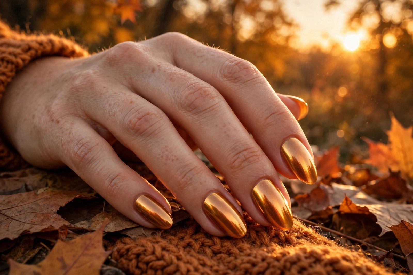 Golden Hour Chrome - Halloween nail art