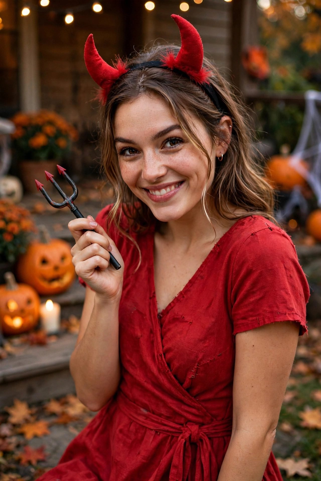 Woman in red outfit
