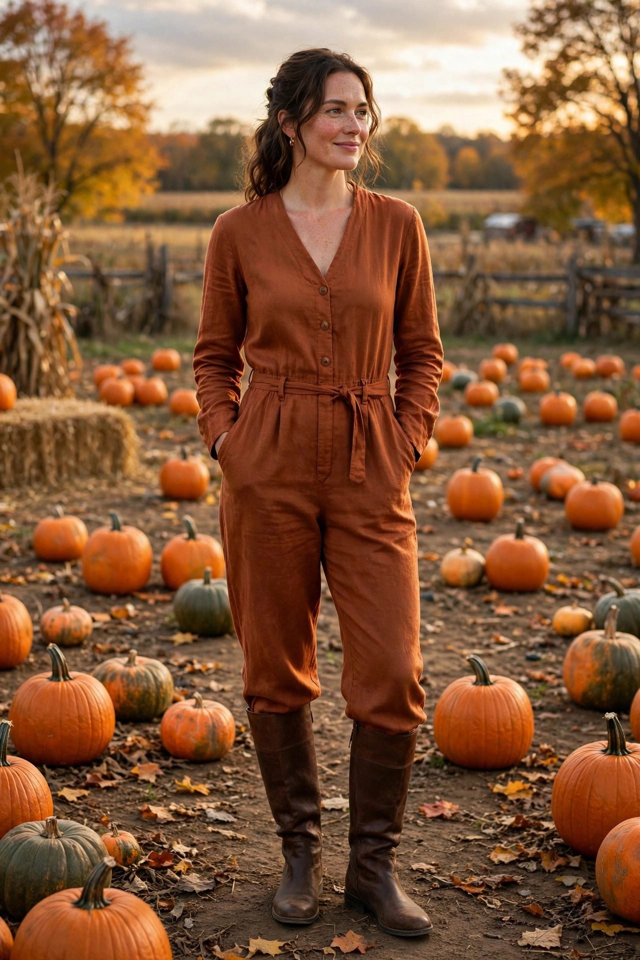 Rust-Colored Romper and Knee-High Boots