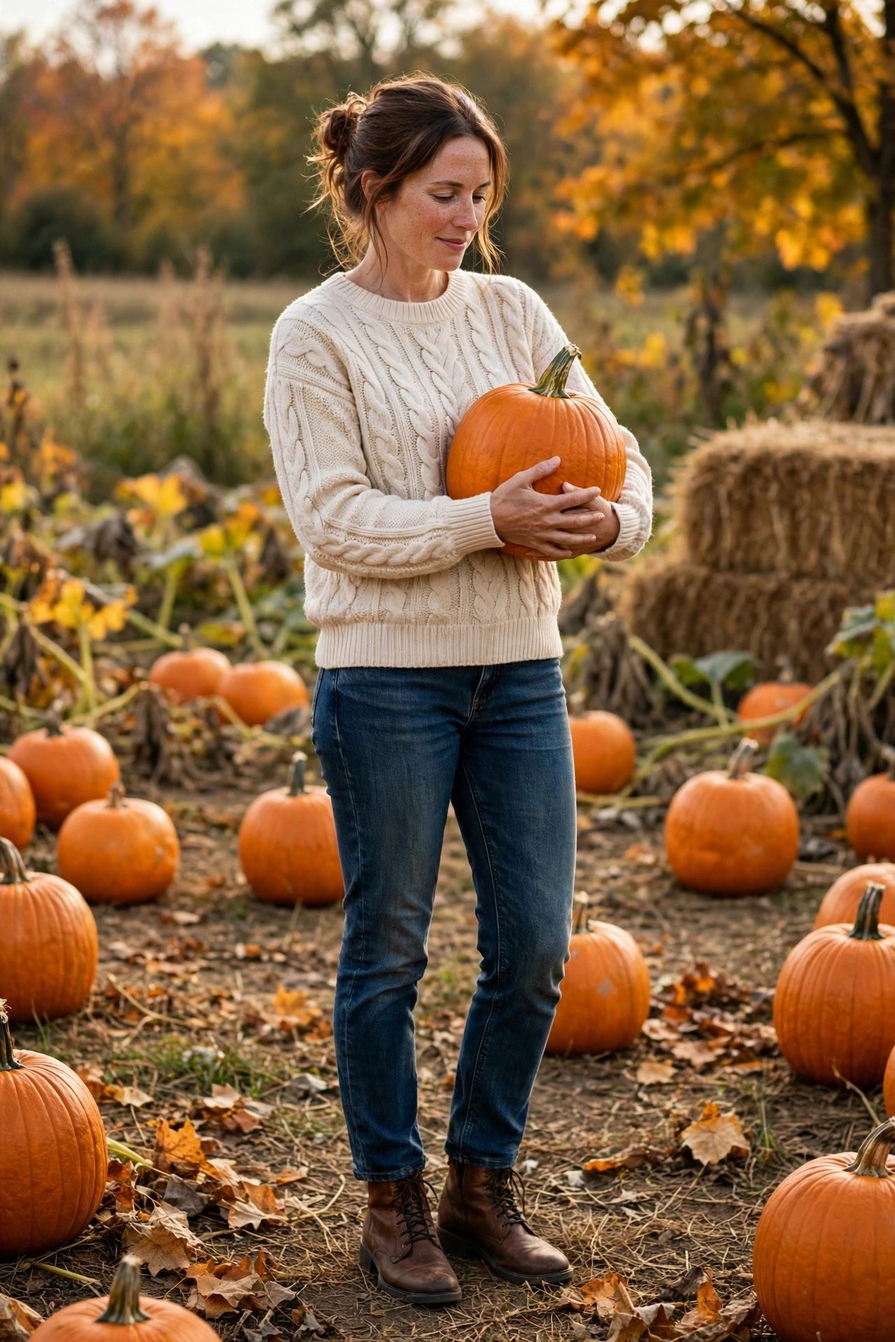 Cream Cable-Knit and Dark Jeans