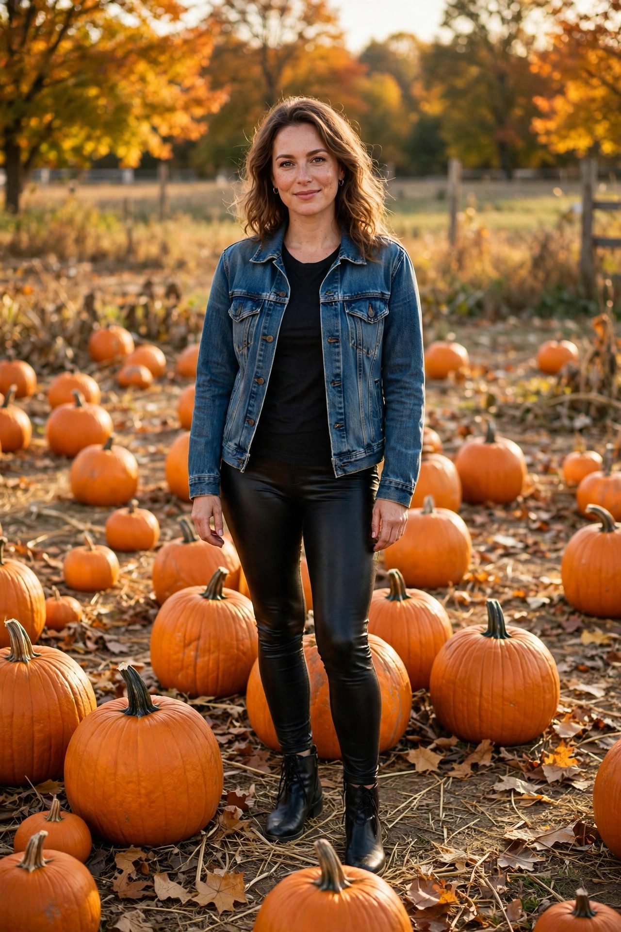 Denim Jacket With Leather Leggings