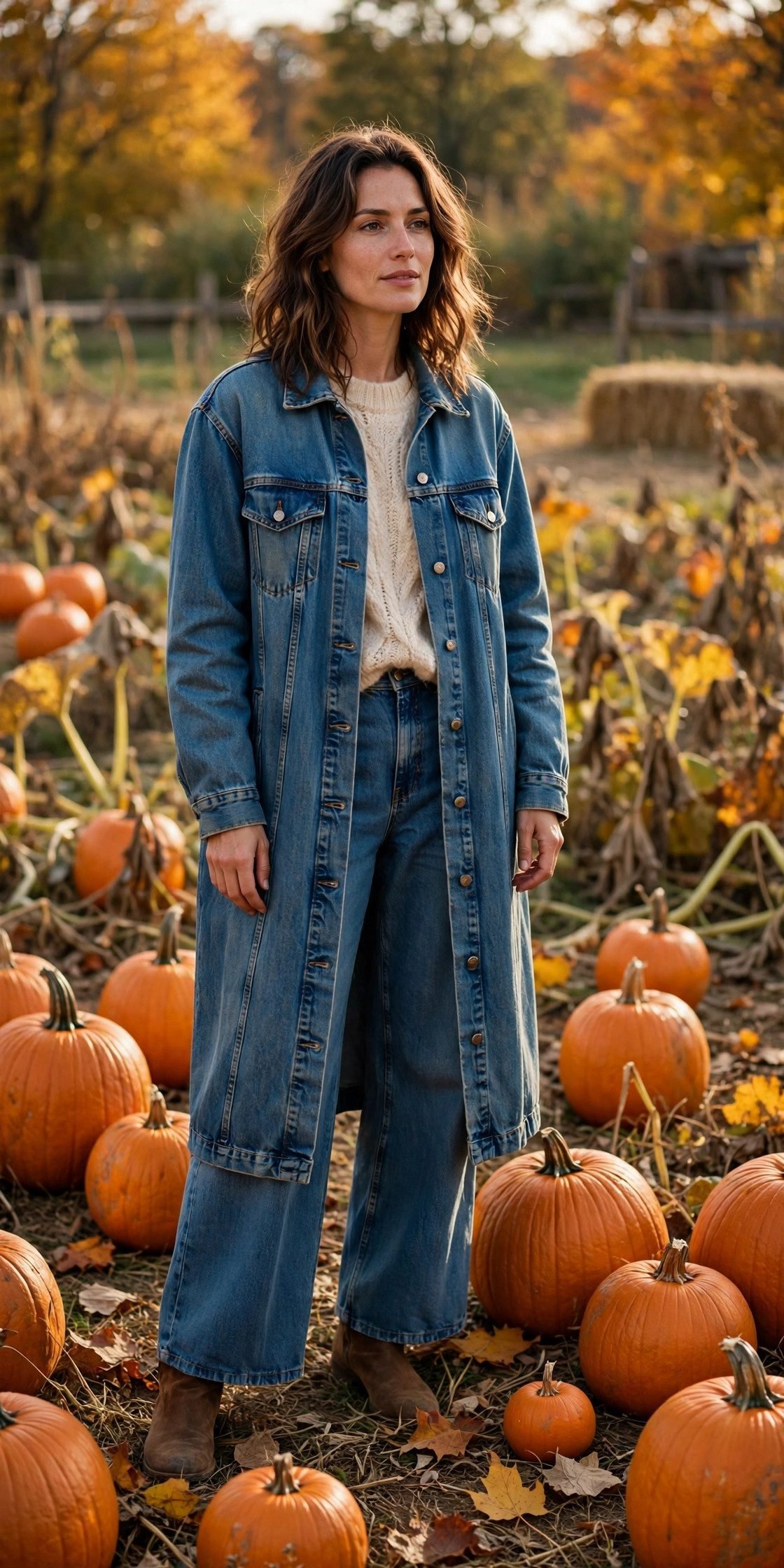 Longline Denim Jacket With Wide-Leg Jeans
